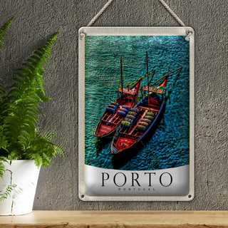 Blechschild Reise 20x30cm Porto Portugal Europa Boote Meer