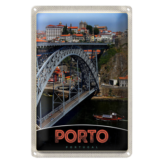 Blechschild Reise 20x30cm Porto Portugal Europa Brücke
