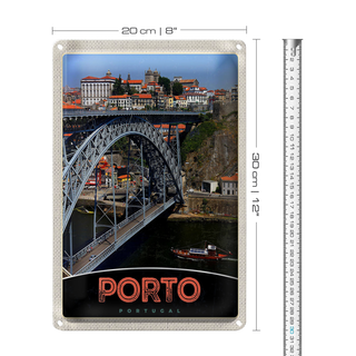 Blechschild Reise 20x30cm Porto Portugal Europa Brücke