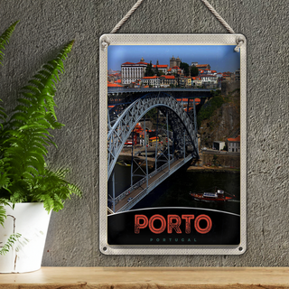Blechschild Reise 20x30cm Porto Portugal Europa Brücke