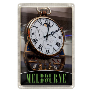 Blechschild Reise 20x30cm Melbourne Australien Uhr Vögel
