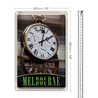 Blechschild Reise 20x30cm Melbourne Australien Uhr Vögel