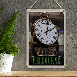Blechschild Reise 20x30cm Melbourne Australien Uhr Vögel