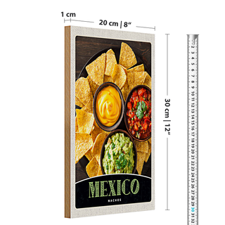 Holzschild Reise 20x30cm Mexiko Nachos Käse scharf Gerichte