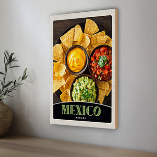 Holzschild Reise 20x30cm Mexiko Nachos Käse scharf Gerichte