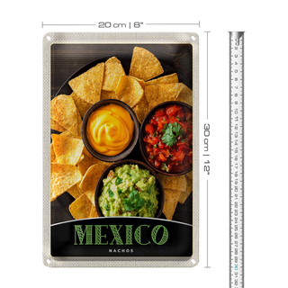 Blechschild Reise 20x30cm Mexiko Nachos Käse scharf Gerichte