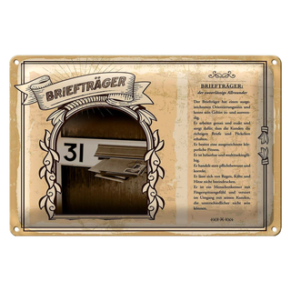 Blechschild Berufe 30x20cm Briefträger zuverlässig Allrounder