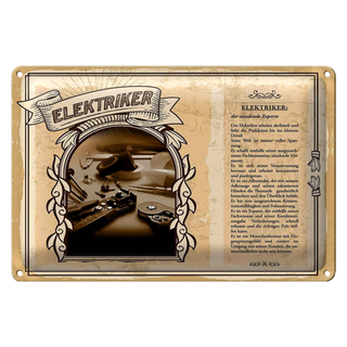 Blechschild Berufe 30x20cm Elektriker zündende Experte Detail