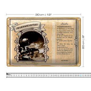 Blechschild Berufe 30x20cm Feuerwehrfrau Lebensretterin Not