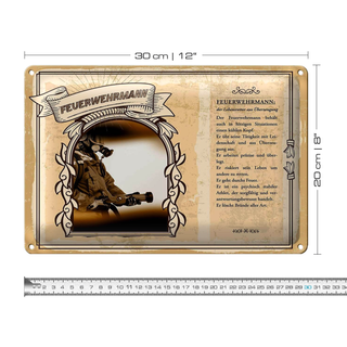 Blechschild Berufe 30x20cm Feuerwehrmann Lebensretter Feuer