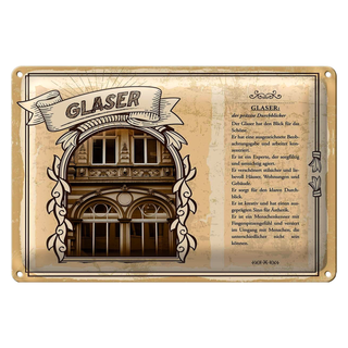 Blechschild Berufe 30x20cm Glaser präziser Durchblicker