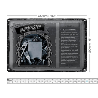 Blechschild Berufe 30x20cm Hausmeister weiß sieht alles