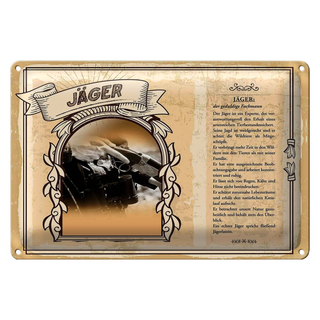 Blechschild Berufe 30x20cm Jäger Wildtiere Wälder Tiere