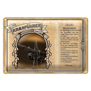 Blechschild Berufe 30x20cm Kranführer ruhige Hand und Nerven