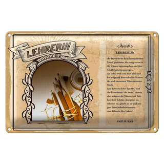 Blechschild Berufe 30x20cm Lehrerin sieht weiß hört alles