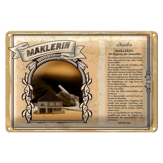 Blechschild Berufe 30x20cm Maklerin Expertin Immobilien