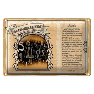 Blechschild Berufe 30x20cm Mathematiker präziser Zahlenfuchs