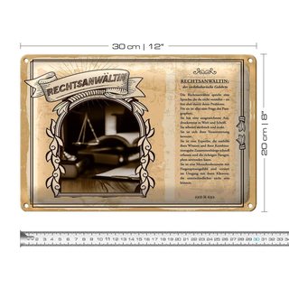 Blechschild Berufe 30x20cm Rechtsanwältin Paragraphen