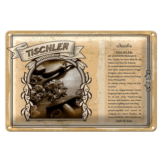 Blechschild Berufe Tischler Holzexpert Menschenkenner 30x20cm
