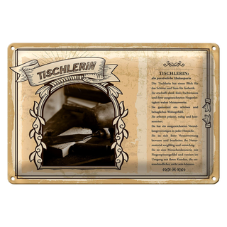 Blechschild Berufe Tischlerin Holzexperte 30x20cm