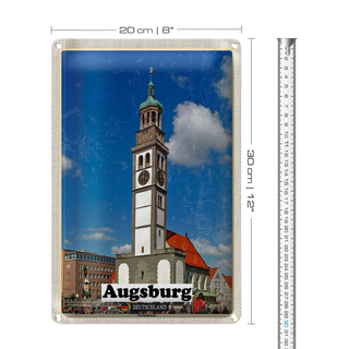 Blechschild Städte Augsburg Deutschland Perlachturm 20x30cm