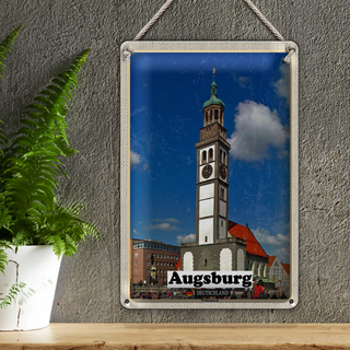 Blechschild Städte Augsburg Deutschland Perlachturm 20x30cm