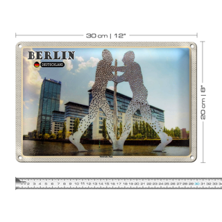 Blechschild Städte Berlin Molecule Mann Skulptur 30x20cm