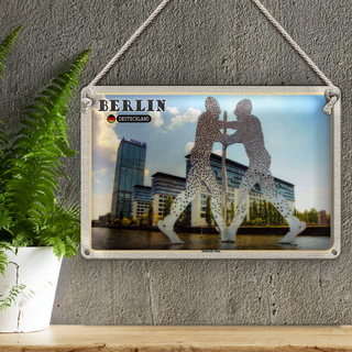 Blechschild Städte Berlin Molecule Mann Skulptur 30x20cm