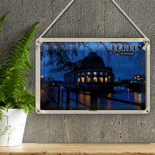 Blechschild Städte Berlin Museuminsel Nacht Abend 30x20cm