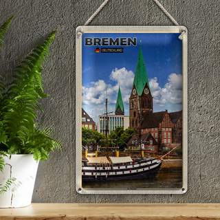 Blechschild Städte Bremen Deutschland St. Martini 20x30cm
