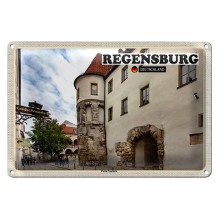 Blechschild Städte Regensburg Porta Practoria Schloss 30x20cm