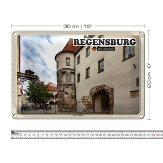 Blechschild Städte Regensburg Porta Practoria Schloss 30x20cm