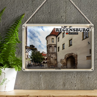 Blechschild Städte Regensburg Porta Practoria Schloss 30x20cm