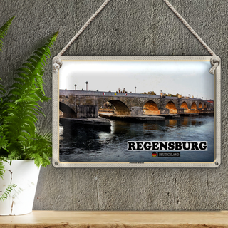 Blechschild Städte Regensburg Steinerne Brücke Fluss 30x20cm