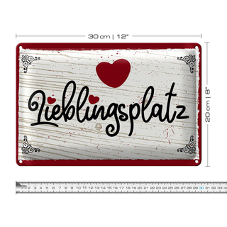 Blechschild Spruch 30x20cm Lieblingsplatz Herz rot