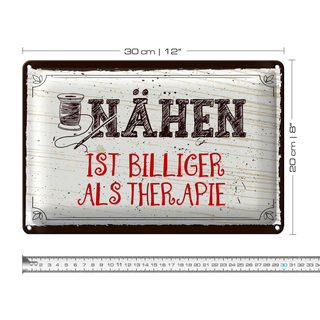 Blechschild Spruch 30x20cm Nähen ist Billiger als Therapie