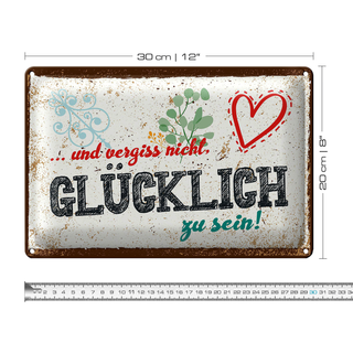Blechschild Spruch 30x20cm Und vergiss nicht Glücklich zu sein!