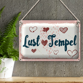 Blechschild Spruch 30x20cm Lust Tempel rosa glücklich