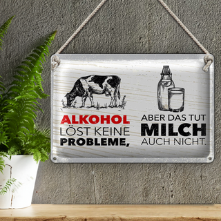 Blechschild Alkohol 30x20cm löst keine Probleme weißes Schild