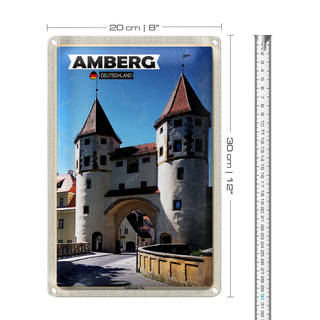 Blechschild Städte Amberg Nabburger Tor Mittelalter 20x30cm