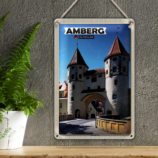 Blechschild Städte Amberg Nabburger Tor Mittelalter 20x30cm