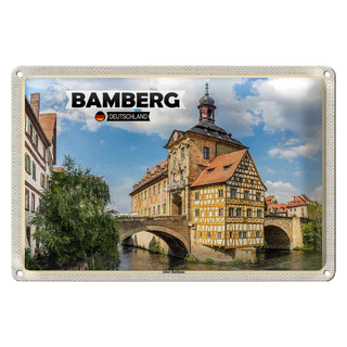 Blechschild Städte Bamberg Altes Rathaus Fluss 30x20cm