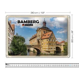 Blechschild Städte Bamberg Altes Rathaus Fluss 30x20cm