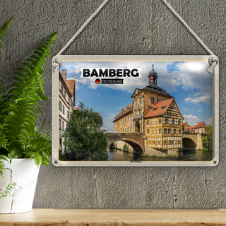 Blechschild Städte Bamberg Altes Rathaus Fluss 30x20cm