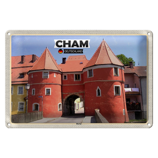 Blechschild Städte Cham Biertor Architektur Wanddeko 30x20cm
