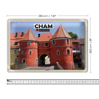 Blechschild Städte Cham Biertor Architektur Wanddeko 30x20cm