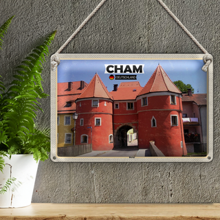 Blechschild Städte Cham Biertor Architektur Wanddeko 30x20cm