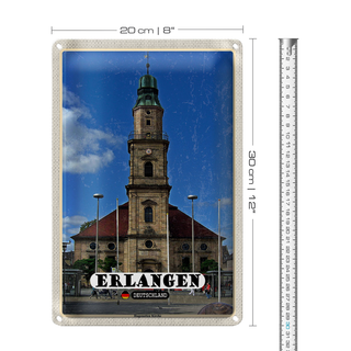 Blechschild Städte Erlangen Hugenotten Kirche 20x30cm