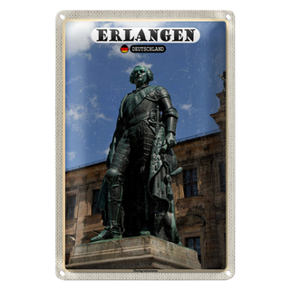 Blechschild Städte Erlangen Markgrafenstatue 20x30cm