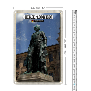 Blechschild Städte Erlangen Markgrafenstatue 20x30cm
